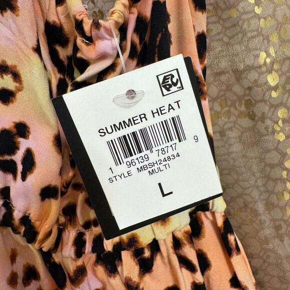 Bar III Plunge Cut Pink Yellow Cheetah Print Swim Cover-Up Maxi Dress Large NWT - Picture 9 of 11